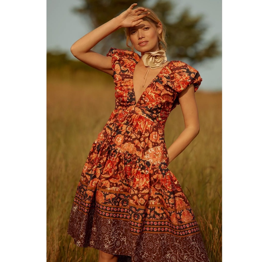 $170 Anthropologie NWT Printed V-Neck Babydoll Dress Size 8